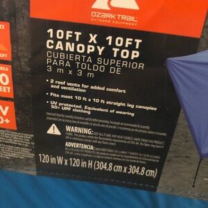 Ozark Trail Blue and Black 10ft x 10ft Canopy Top